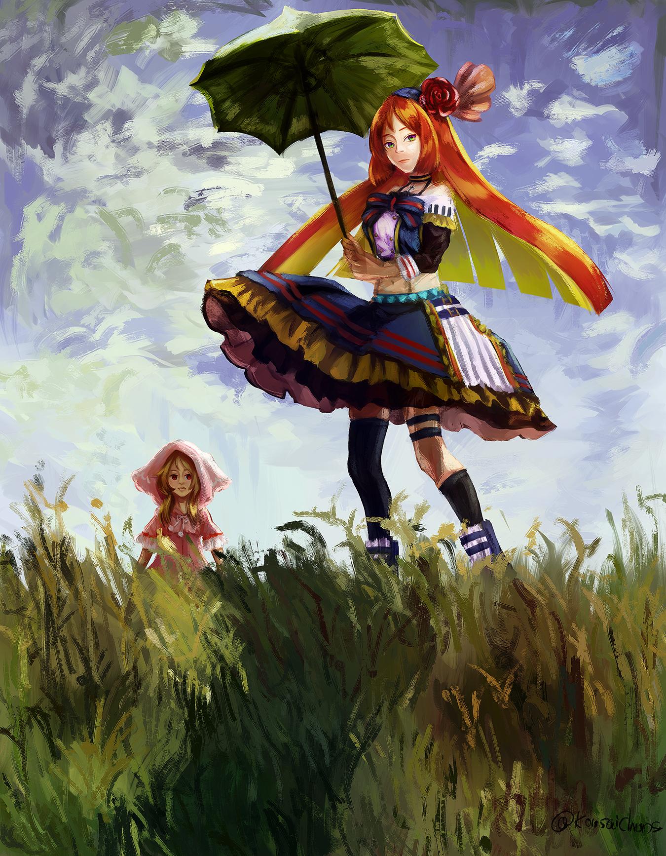 名画パロディ、散歩、日傘をさす女(?)